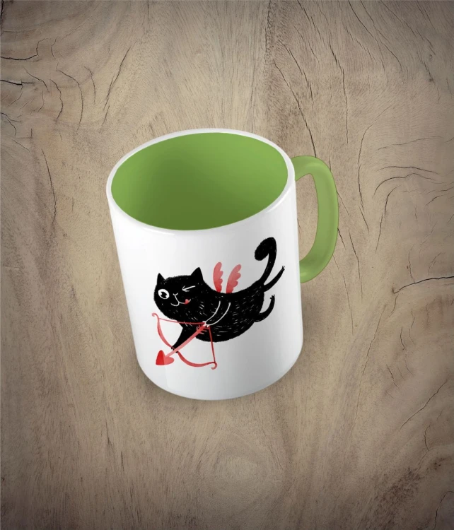 Kubek cupid cat - kot amor jasnozielony