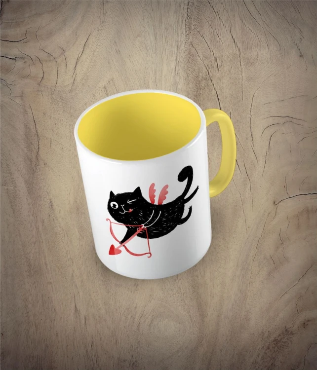 Kubek cupid cat - kot amor żółty