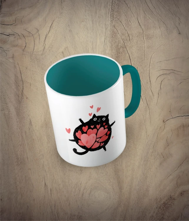 Kubek cat full of love ciemnozielony
