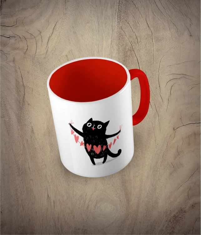 Kubek cat with a heart garland czerwony