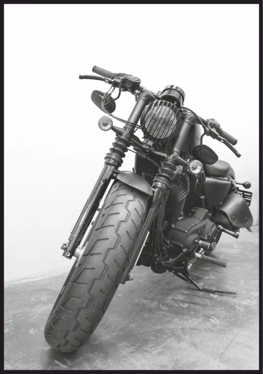 Plakat stary motocykl - czarno-biała fotografia klasycznego motoru