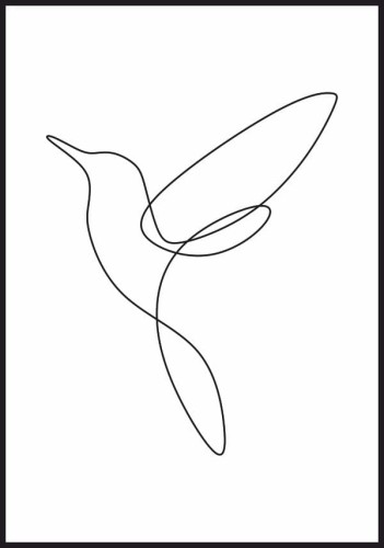 Plakat lecący koliber wykonany techniką line art