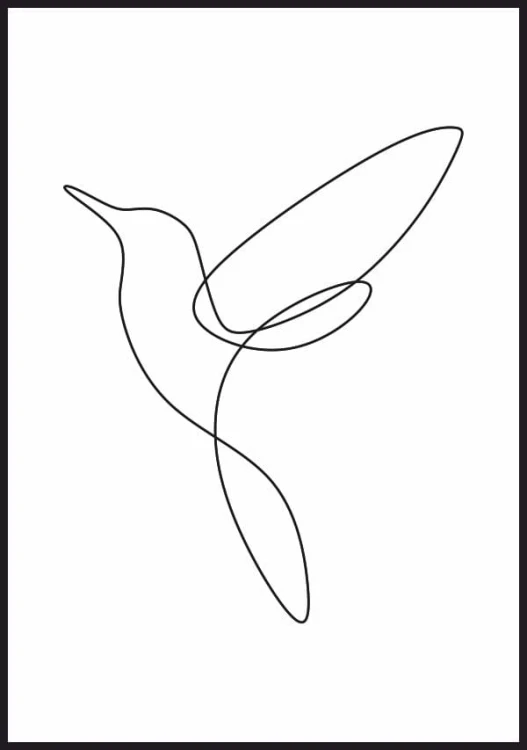 Plakat lecący koliber wykonany techniką line art