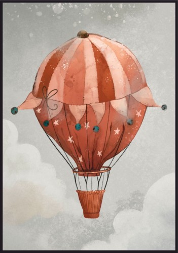 Plakat czerwony balon na szarym tle do pokoju dziecka