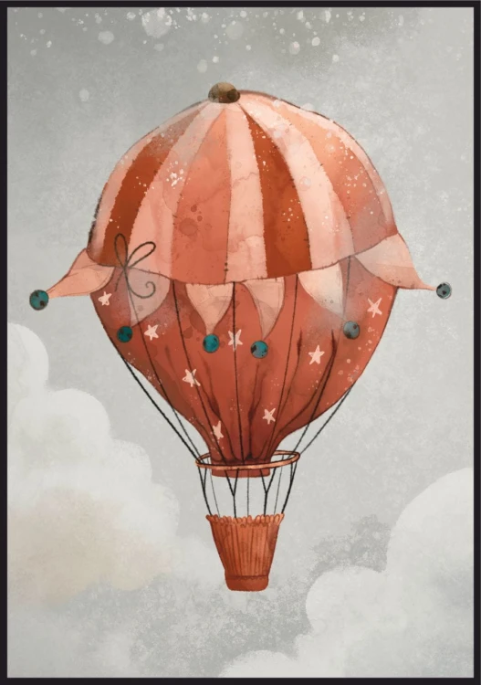 Plakat czerwony balon na szarym tle do pokoju dziecka