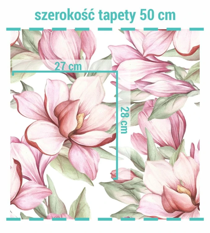 Wymiary kwiatów na tapecie kwitnąca magnolia.