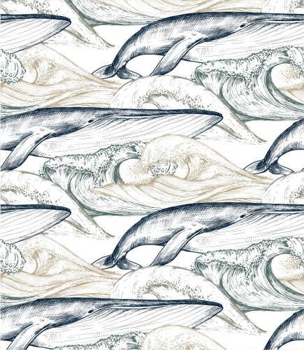 Tapeta fale oceanu i wieloryby.