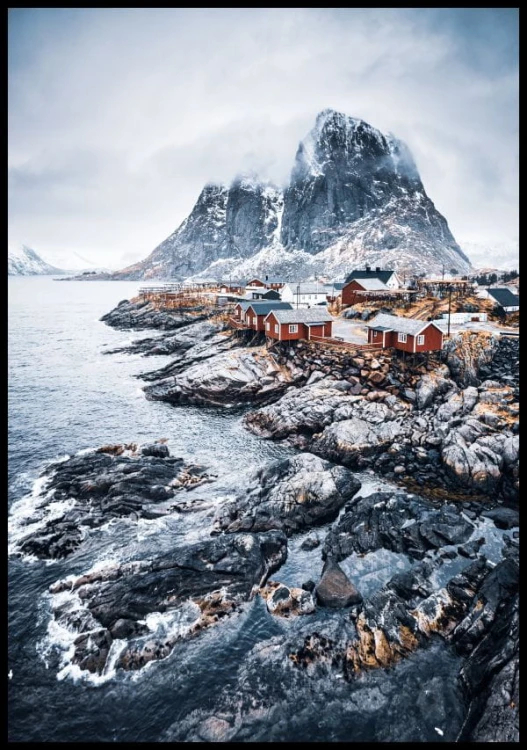 Plakat wioska rybacka w Norwegii.