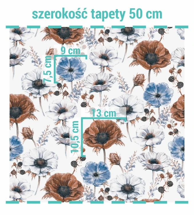 Wymiary elementów na tapecie zawilce i jeżyny.