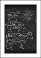 Plakat butchers - czarno-biała ilustracja ze szkicem zwierząt mięsnych - świni, owcy i krowy. Poster z białym marginesem dookoła.