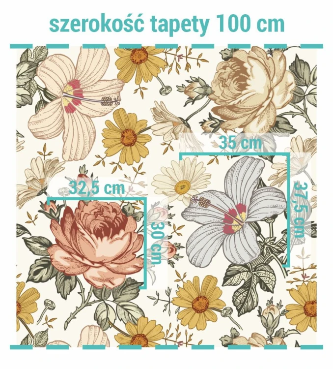 Wielkość wzoru na tapecie kwitnące kwiaty.