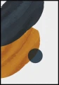 Plakat z deseniem fal przedstawiający rudą i grafitową figurę geometryczną.