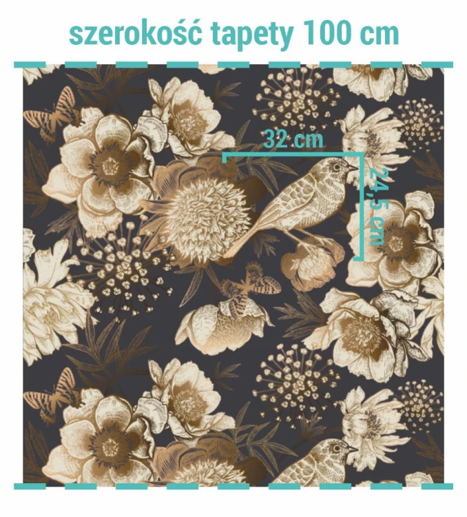 Wielkość wzoru na tapecie ptaki i motyle wśród peoni..