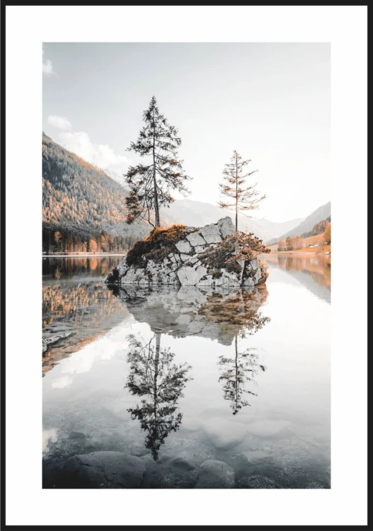 Plakat jezioro Hintersee z białym marginesem dookoła.
