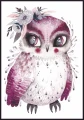 Plakat boho sowa - fioletowa sowa w stylu hippisowskim na obrazku do pokoju dziecka.