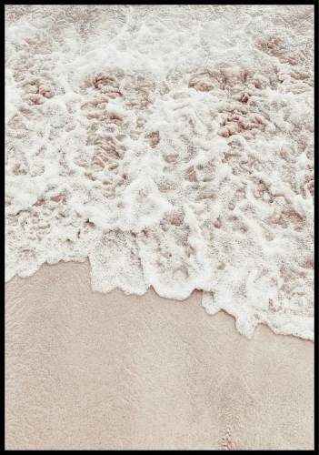 Fotografia wilgotnej piaszczystej plaży z morską pianą.