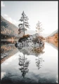 Fotografia samotnych drzew na wysepce na jeziorze.