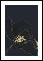 Ilustracja złotego kwiatu na ciemnym tle, poster z białym marginesem dookoła.