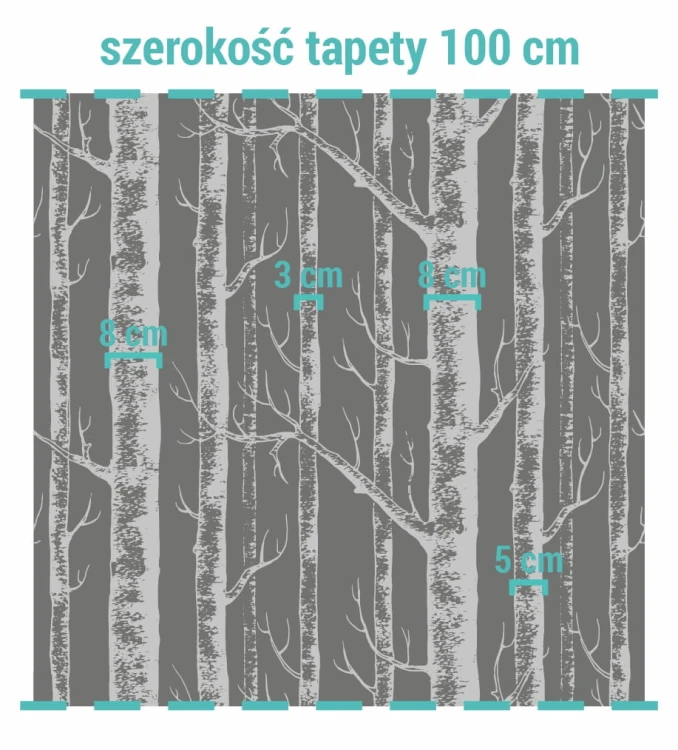 Wielkość wzoru na tapecie w brzozy.