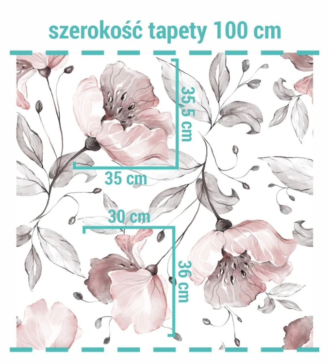 Wymiary wzoru na tapecie róża kwiatowa.