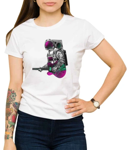 Biała koszulka damska astronauta z gitarą