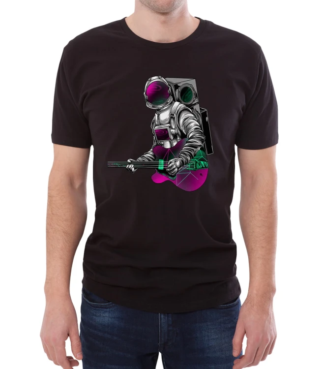 Czarny T-shirt dla niego z astronautą trzymającym gitarę
