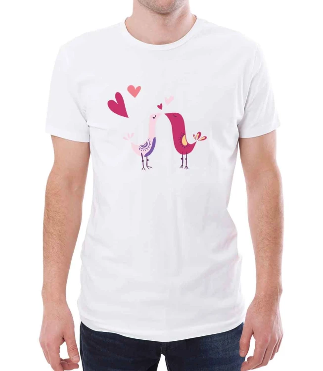 Biały T-shirt dla niego z całującymi się ptaszkami