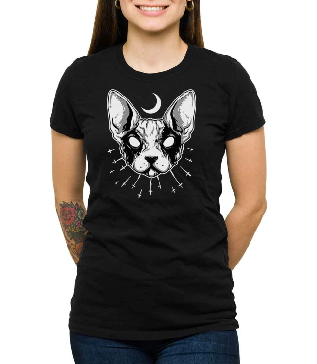 Czarny T-shirt dla niej z kotem