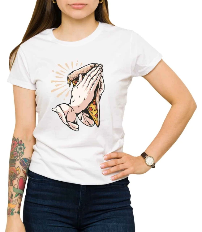 Biały T-shirt damski dla fanki pizzy
