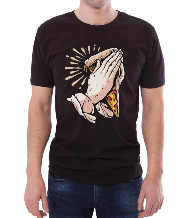 Czarny T-shirt dla niego dla smakosza pizzy