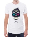 Biały T-shirt dla niego z czaszką muzykiem