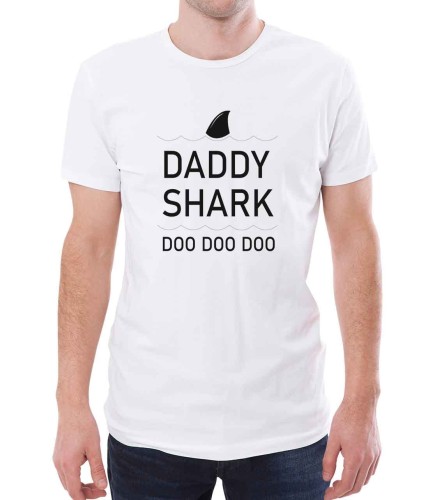 Biała koszulka Daddy Shark dla taty