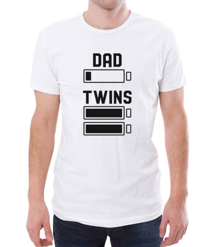 Biały T-shirt bateria taty - bliźniaki