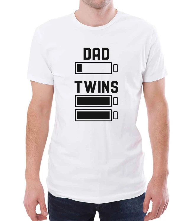 Biały T-shirt bateria taty - bliźniaki