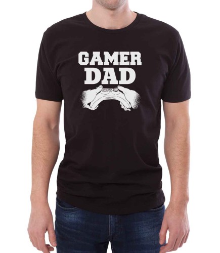 Czarny T-shirt dla taty, który uwielbia grać