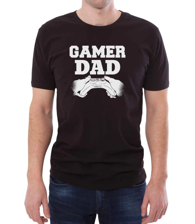 Czarny T-shirt dla taty, który uwielbia grać