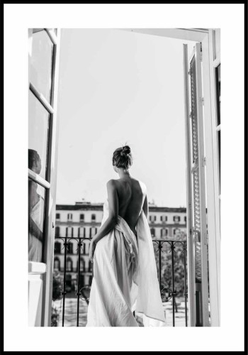 Plakat lady in window z białą obwódką dookoła