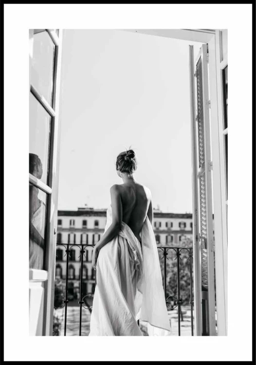 Plakat lady in window z białą obwódką dookoła