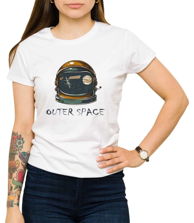 Biały T-shirt ze stacją kosmiczną