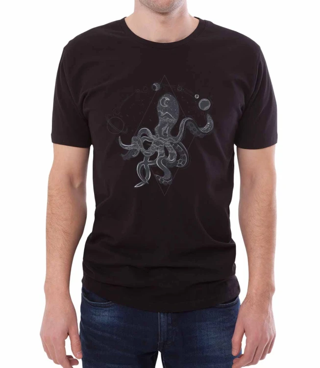 Czarny T-shirt dla niego z głowonogiem