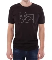 Czarny T-shirt dla niego z leżącym, białym kotem