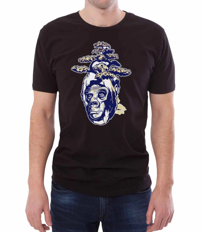 Czarny T-shirt dla mężczyzny ze wzorem goryla