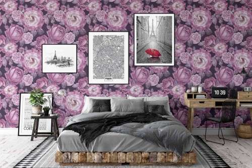 Tapeta róże i peonie - wizualizacja