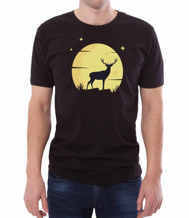 Czarny T-shirt dla niego z księżycem i jeleniem
