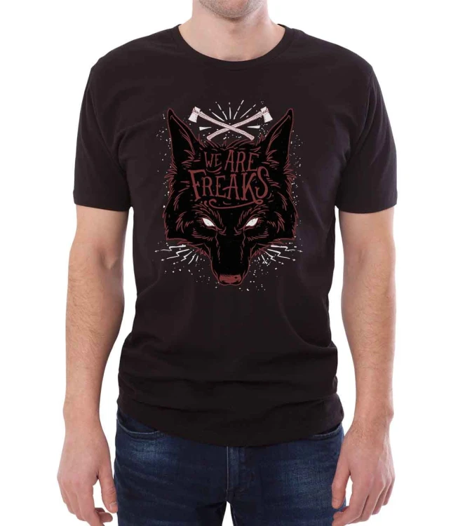 Czarny T-shirt męski z grafiką wilka