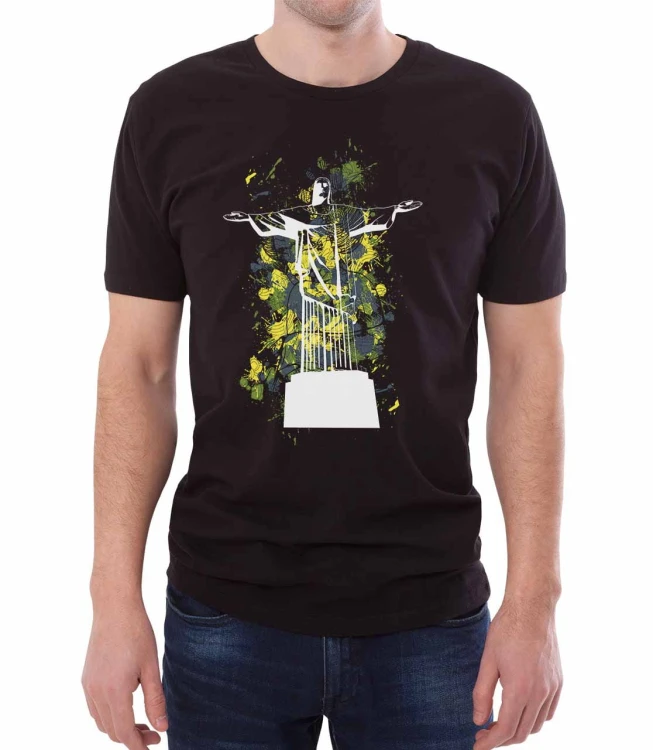 Czarny T-shirt dla niego z nadrukiem figury Jezusa