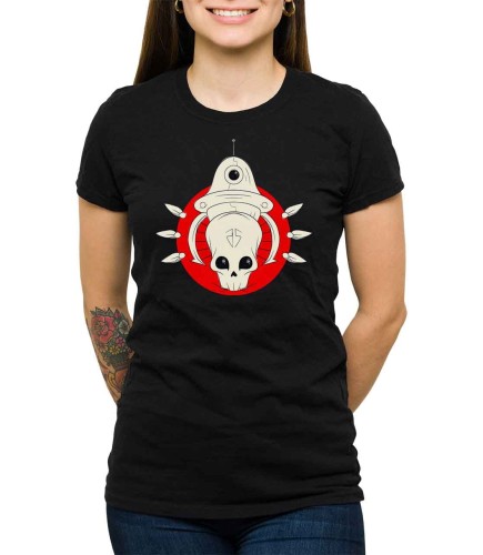 Czarny T-shirt dla kobiety z czaszką UFO