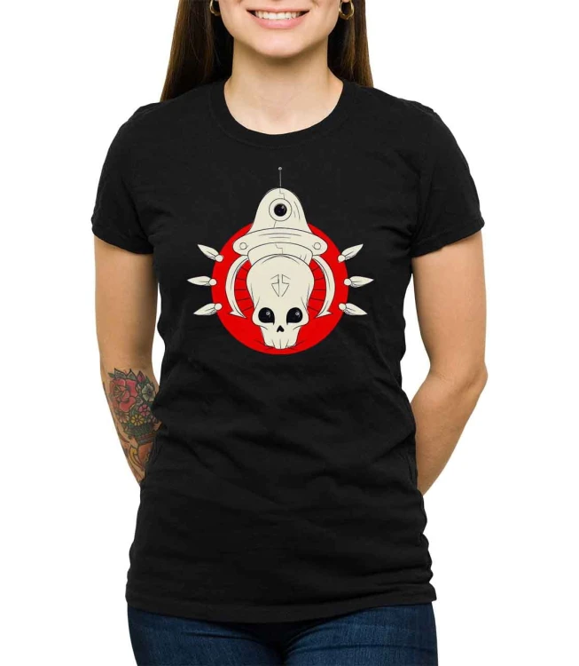 Czarny T-shirt dla kobiety z czaszką UFO