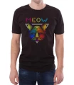 Czarny T-shirt męski ze wzorem kota