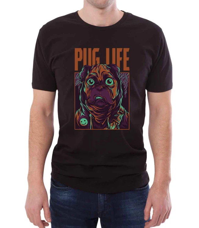 Czarny T-shirt męski z mopsem
